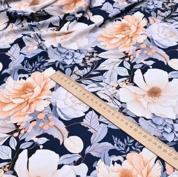 картинка Шелк искус 8570/101274 Цветы оранж на черном от магазина Ютекс