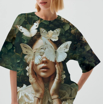 картинка Кулирная гладь Девушка с бабочками ( купон 85 см ) от магазина Ютекс