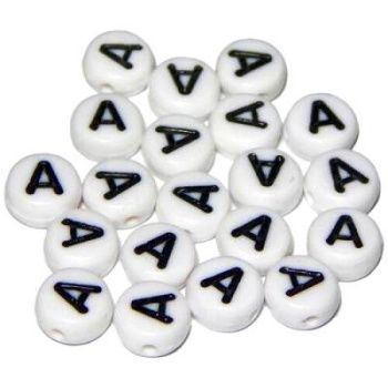 картинка Бусины с буквами круглые черно-белые буква "А" 4х7мм 50гр от магазина Ютекс