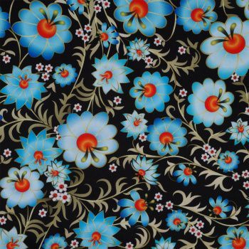 картинка Ткань Габардин 4000.26 цв.голубой цветок на черном от магазина Ютекс