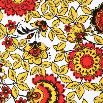 картинка Ткань Габардин 4000.32 цв.красно-желтые цветы на белом от магазина Ютекс